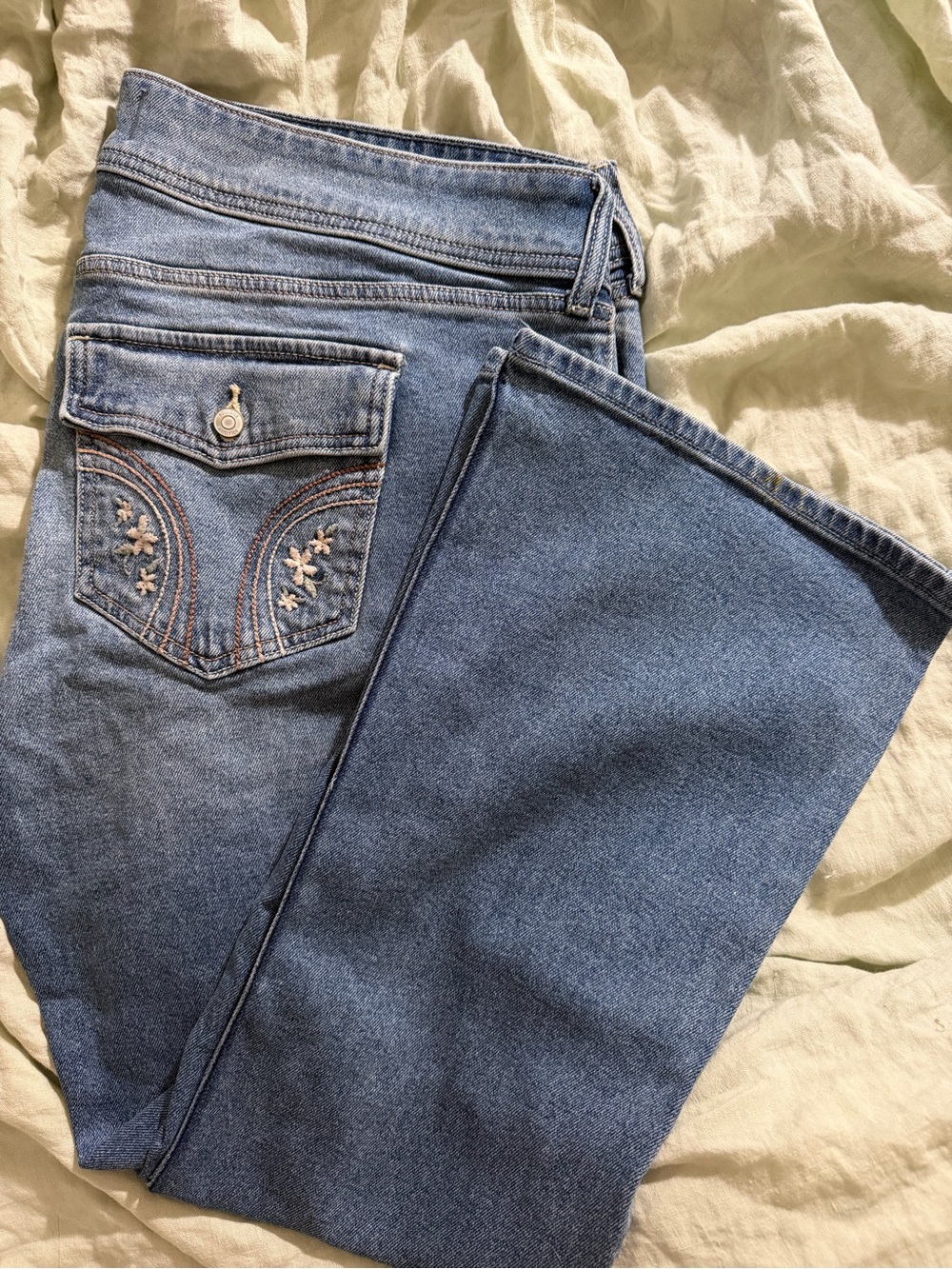 Hollister Light Blue Bootcut Jeans with Embroidered Back Pocket